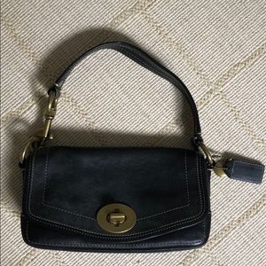 Black leather coach shoulder bag